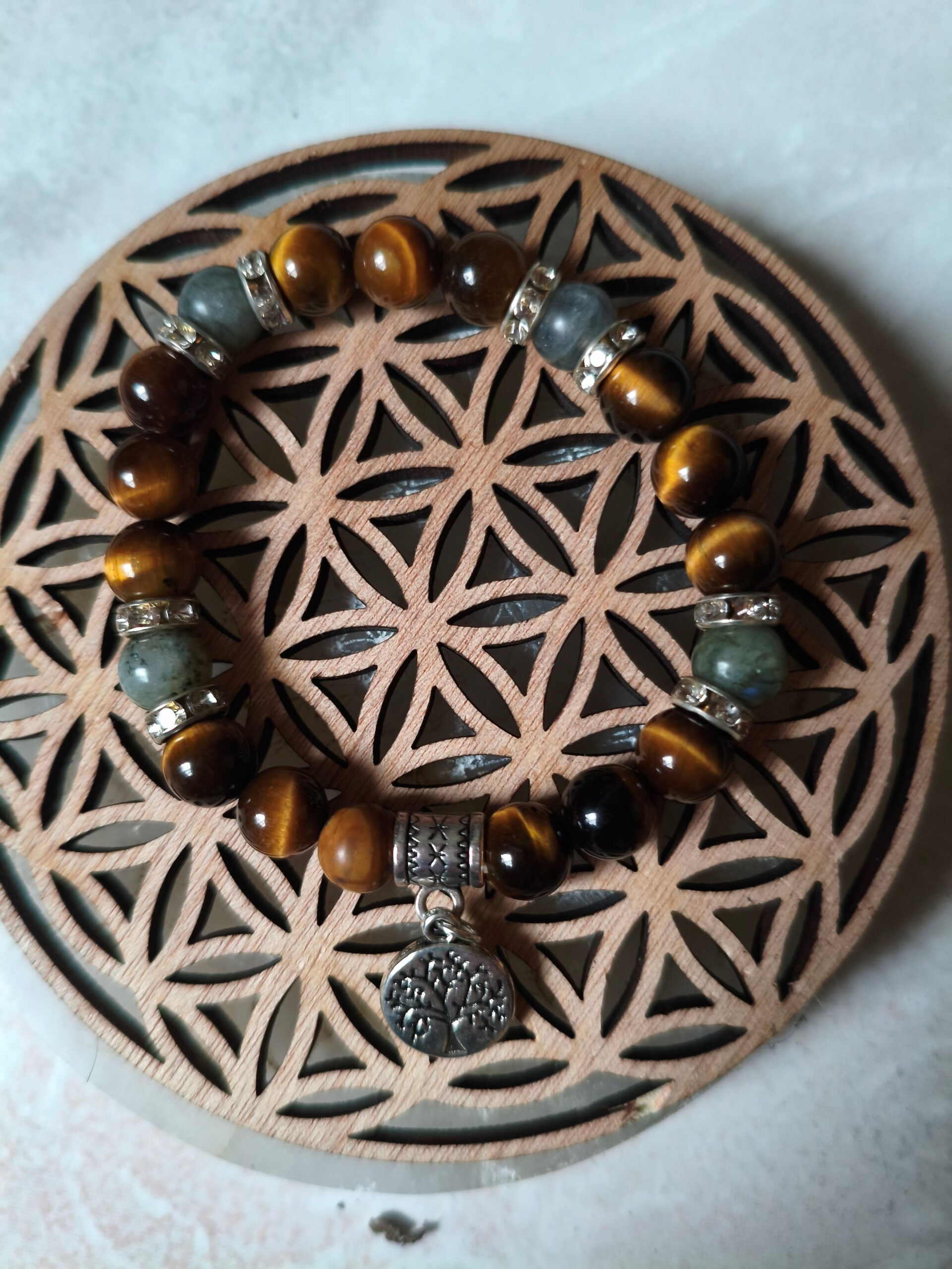 bracelet énergie protectrice oeil de tigre labradorite arbre de vie - lithothérapie bouclier négatif intuition sérénité