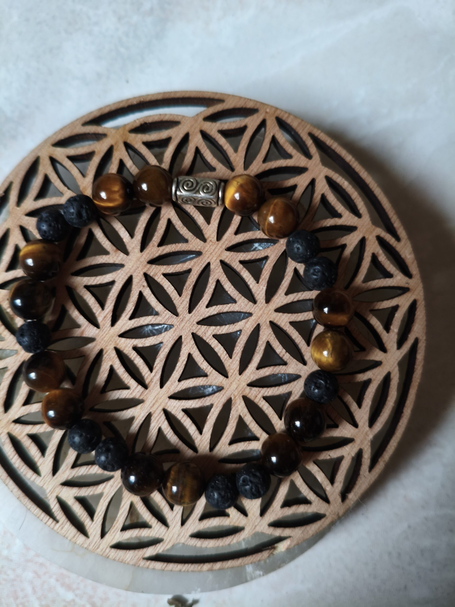 bracelet protection ancrage oeil de tigre pierre de lave -lithothérapie bouclier négatif double spirale confiance