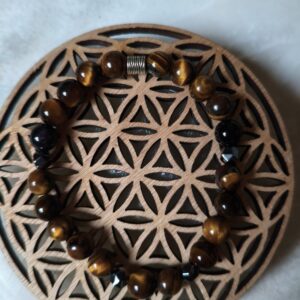 bracelet triple protection oeil tigre obsidienne hématite - lithothérapie bouclier négatif ancrage stabilité