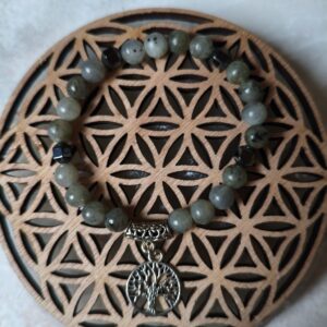 bracelet protection lumière labradorite hématite - lithothérapie bouclier négatif ancrage arbre de vie sérénité