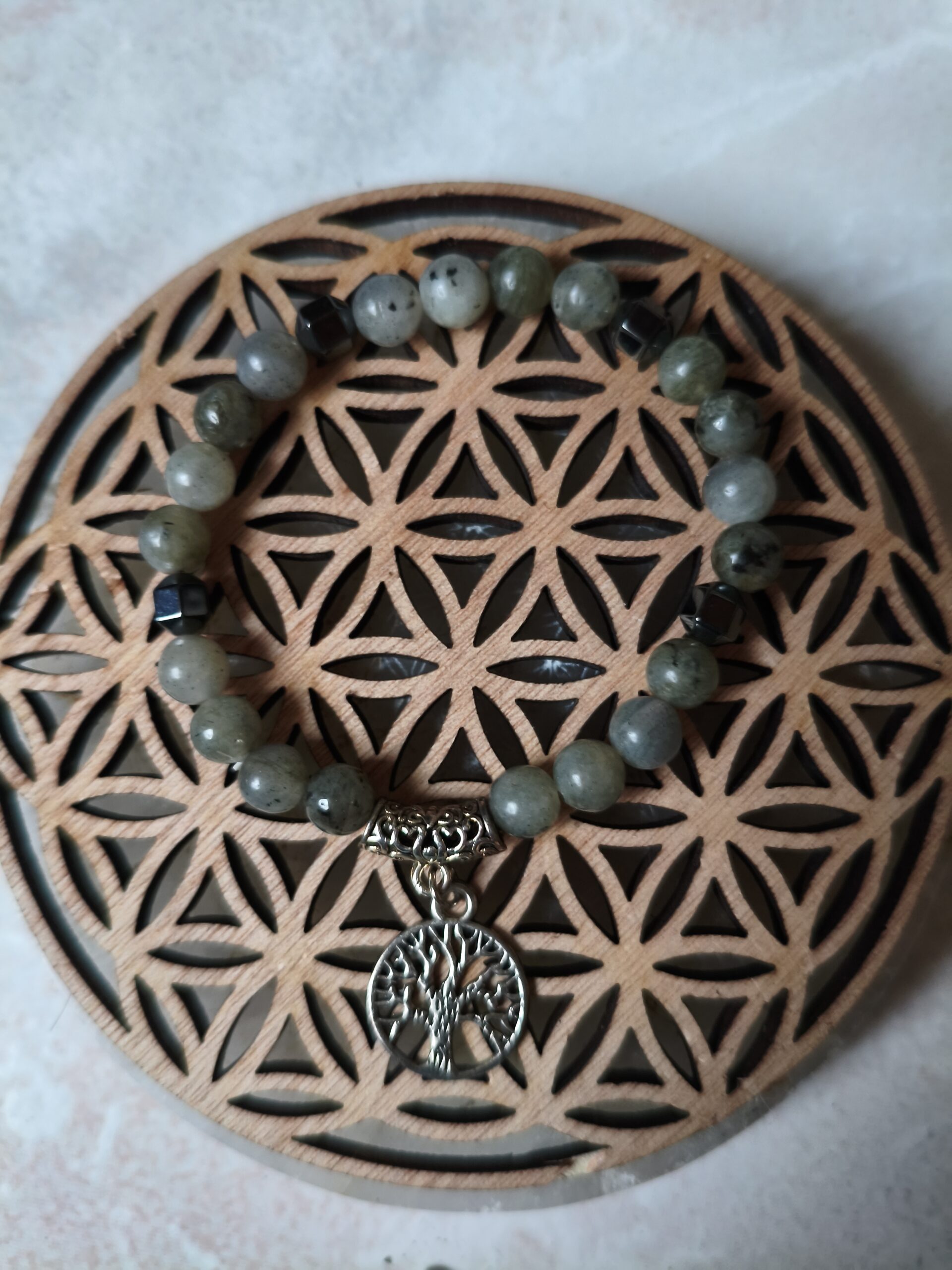 bracelet protection lumière labradorite hématite - lithothérapie bouclier négatif ancrage arbre de vie sérénité