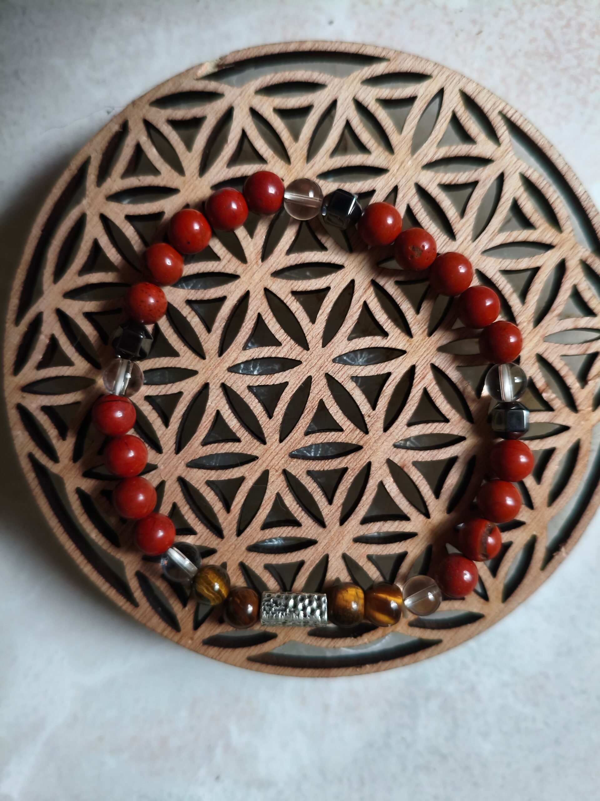 bracelet mes gambettes jaspe rouge hématite oeil de tigre - llithothérapie jambes légères circulation sanguine mobilité