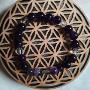 bracelet bien dans ma tête améthyste cristal de roche - lithothérapie anti-stress angoisses TOC maux de tête