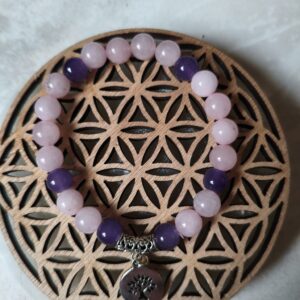 bracelet quartz rose améthyste arbre de vie lithothérapie amour sérénité