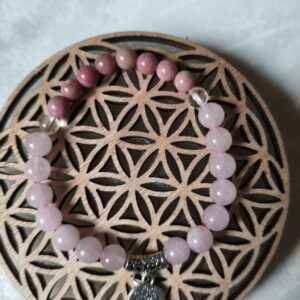 bracelet racines et famille quartz rose rhodonite cristal de roche lithothérapie amour guérison émotionnelle liens