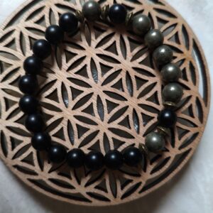 bracelet protection dorée obsidienne noire pyrite - lithothérapie bouclier énergies négatives vitalité prospérité