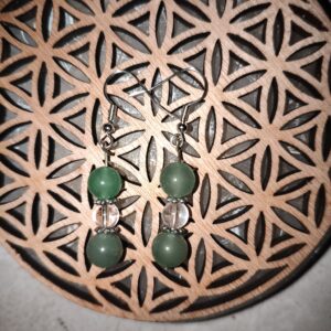 Boucles d'oreilles aventurine verte cristal de roche lithothérapie prospérité