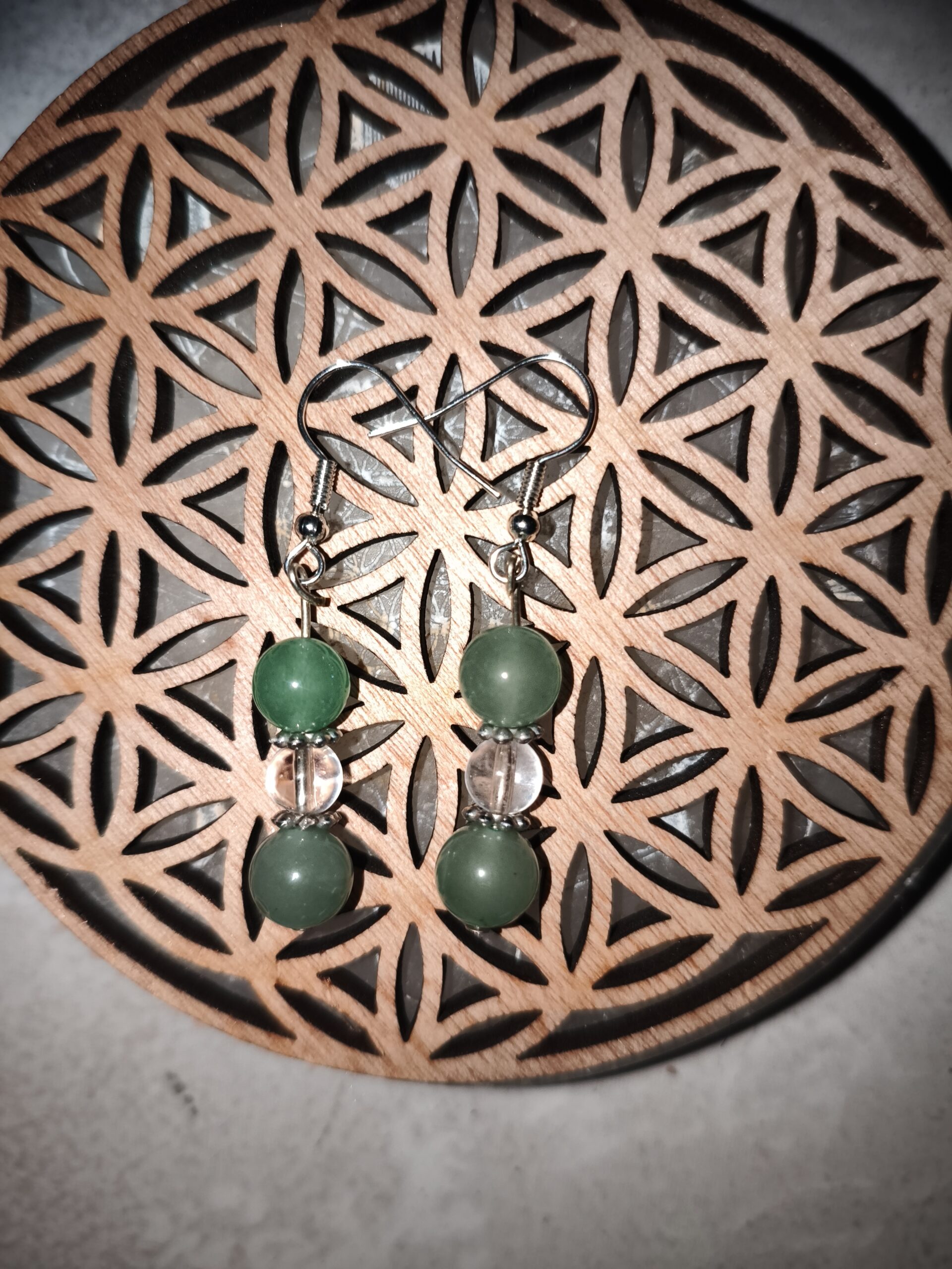 Boucles d'oreilles aventurine verte cristal de roche lithothérapie prospérité