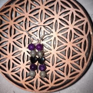 Boucles d'oreilles améthyste labradorite hématite protection sérénité