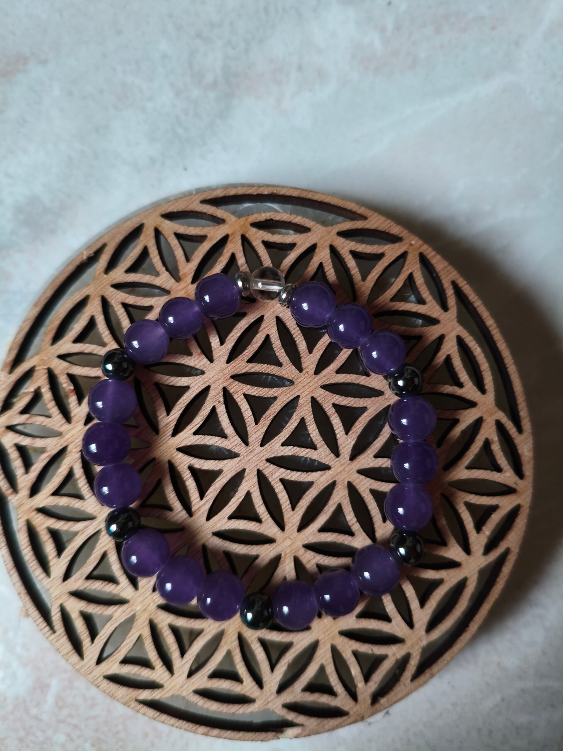 bracelet intuition ancrage améthyste hématite cristal de roche - lithothérapie sérénité protection clarté