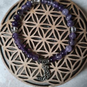 bracelet protection lunaire améthyste cristal de roche charm lune - lithothérapie sérénité intuition protection