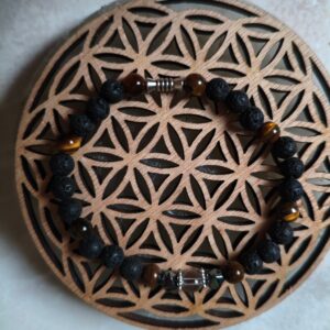 bracelet brasier protecteur pierre de lave oeil de tigre cristal de roche hématite - lithothérapie ancrage bouclier vitalité