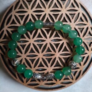 bracelet aura d'abondance aventurine verte cristal de roche entretoises métal lithothérapie chance opportunités prospérité