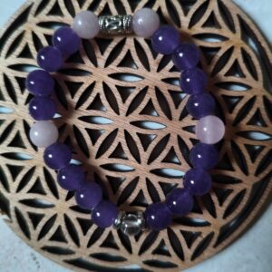 bracelet en amethyste et quartz rose avec cristal de roche lithotherapie mineraux